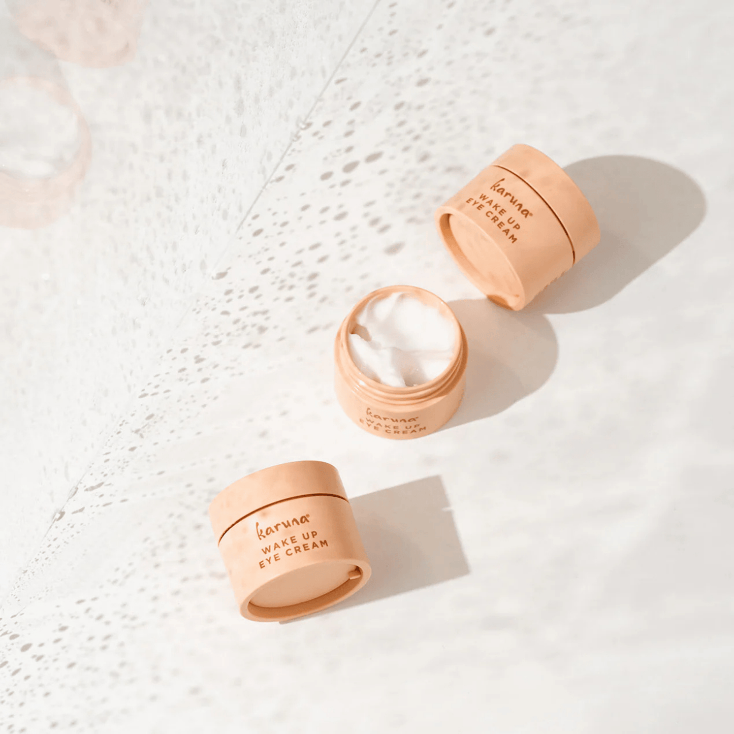 Alternate image, Opened Pink Wake Up Eye Cream jar