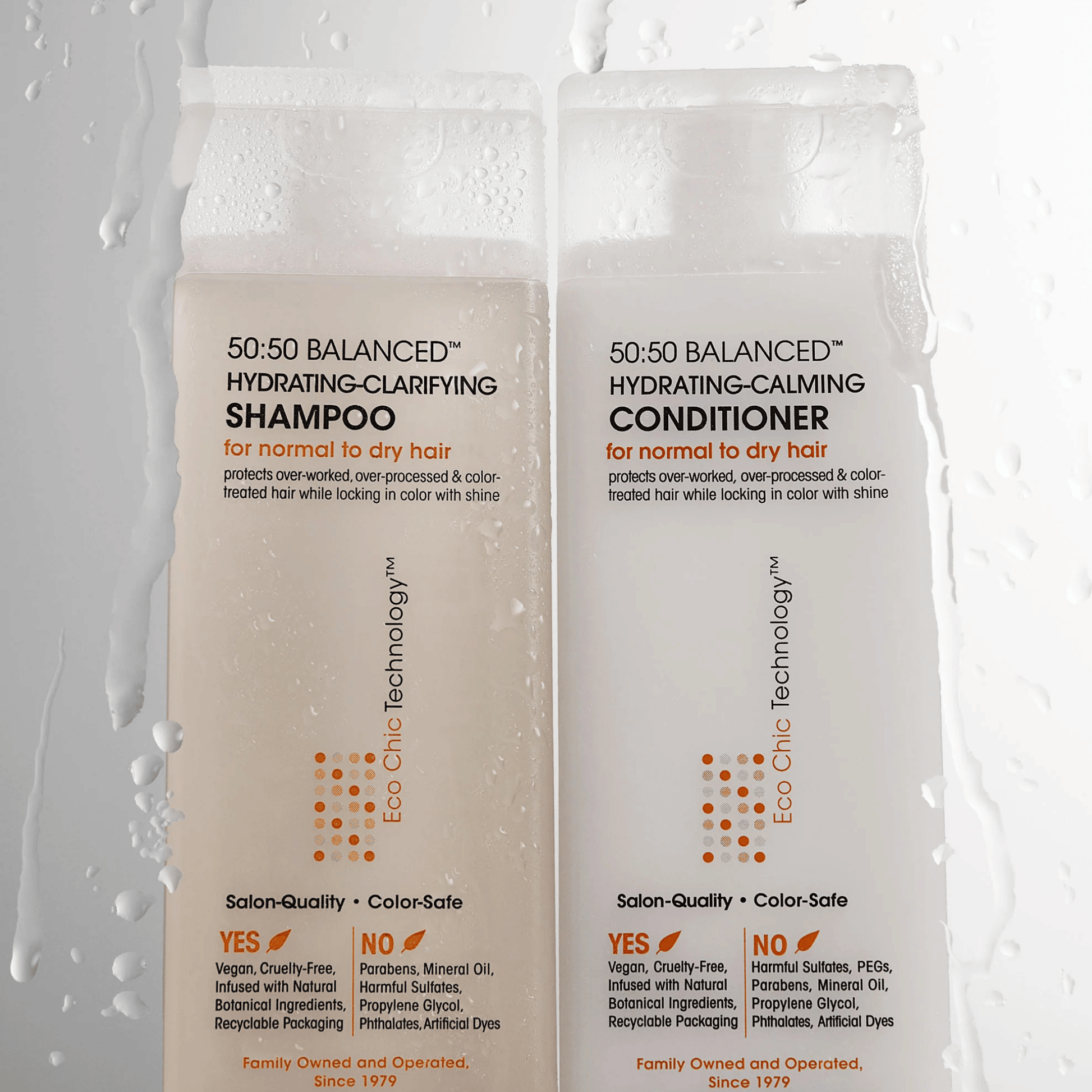 Alternate image of shampoo and white conditioner bottles in water