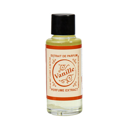 Primary Image of Vanille Perfume Extract, a small glass bottle with a label that says vanille perfume extract