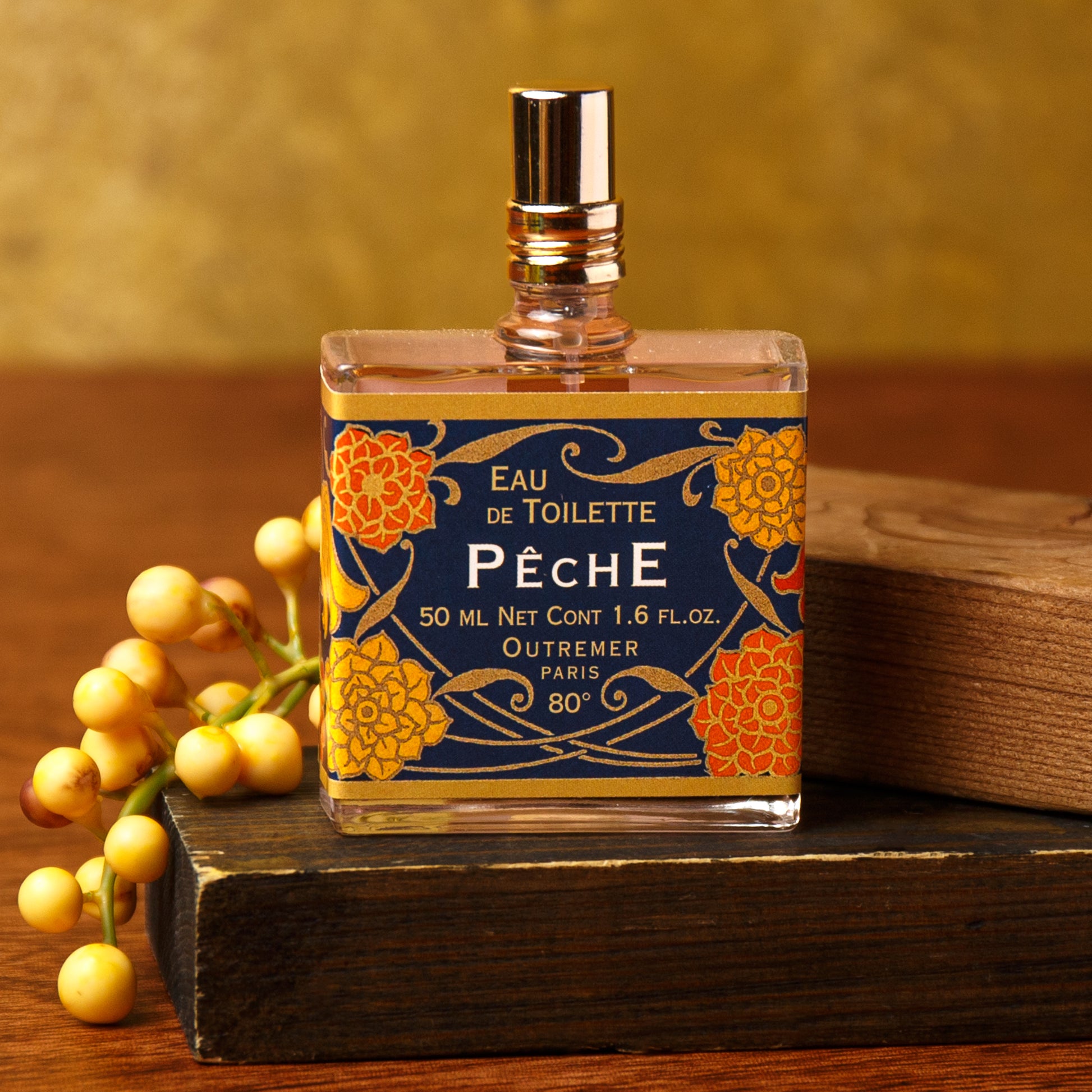 Alternate Image of Peche (Peach) Eau de Toilette, square perfume bottle with illustrated label