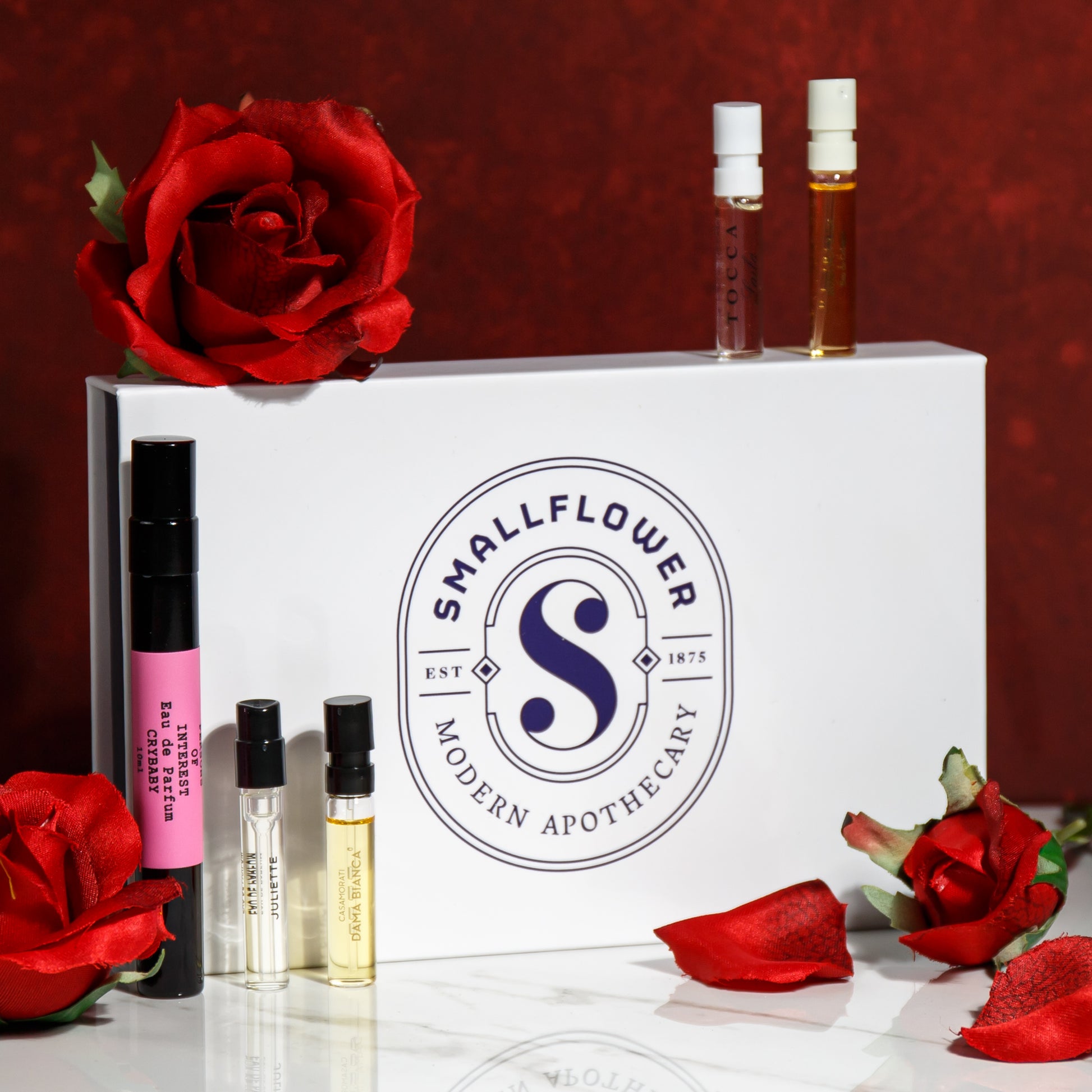 Alternate Image of Valentine's Day Sample Set, white logo box with 1 travel size and 4 sample size fragrances