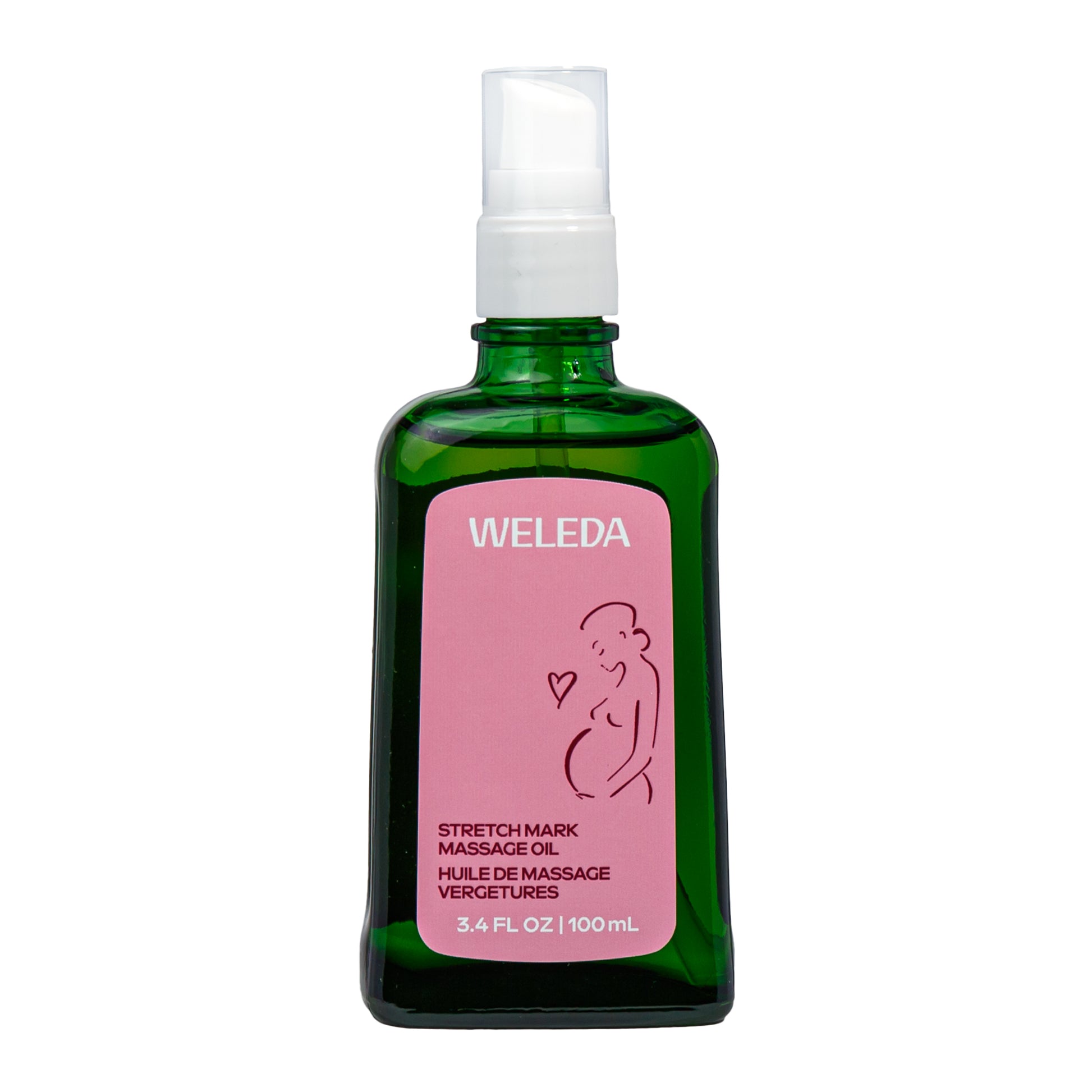 Alternate Image of Stretch Mark Massage Oil, green glass bottle with pink label