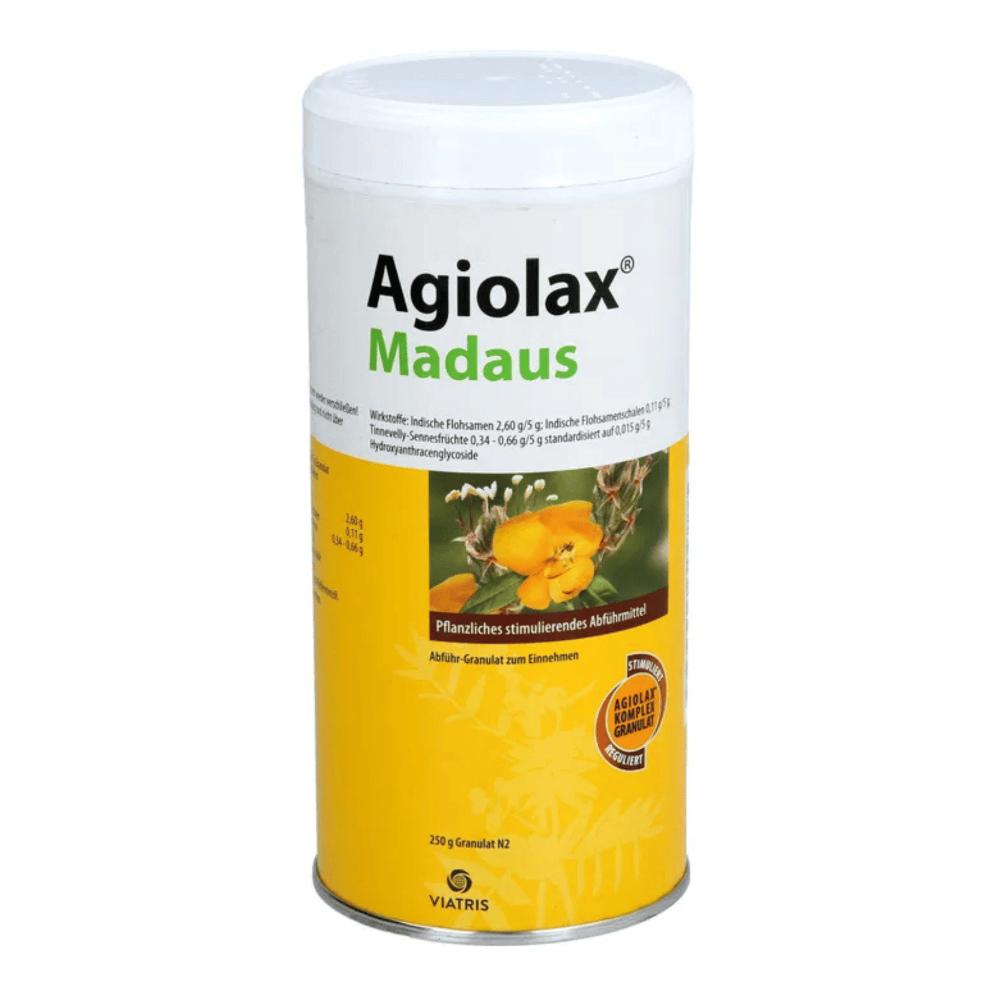 Primary Image of Agiolax Granules, yellow and white cannister