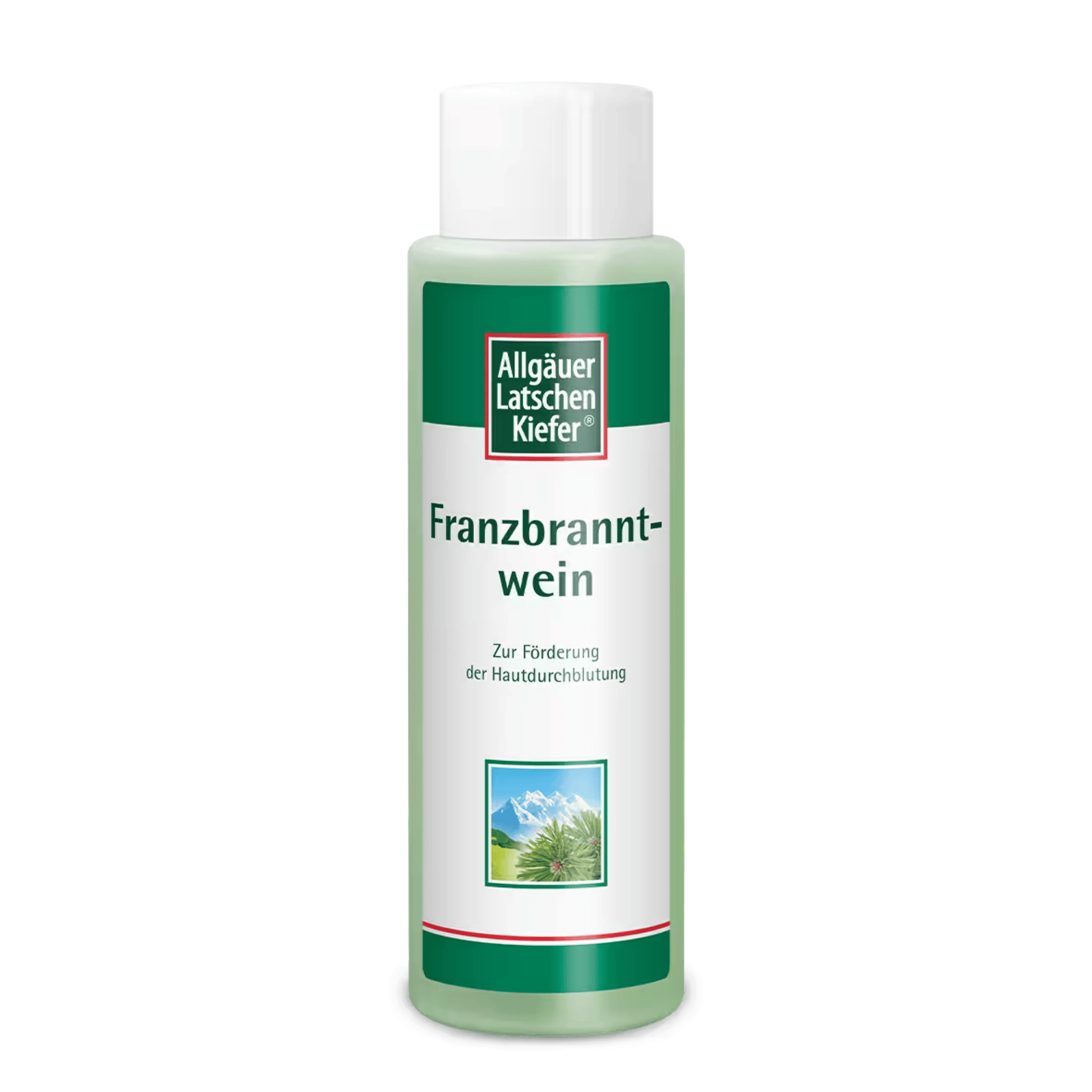 Primary Image of Franzbranntwein (Dwarf Pine Body Rub) 500 ml, round bottle with green liquid and German writing