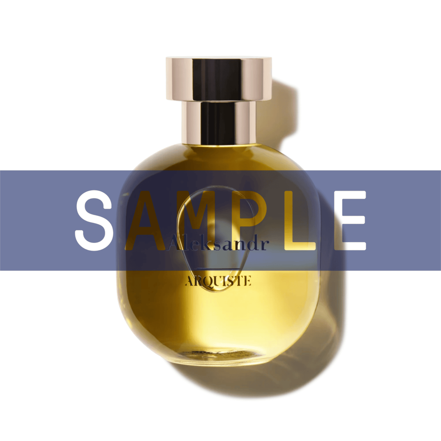 Primary Image of Sample - Aleksandr EDP, perfume bottle with gold cap with sample written over 