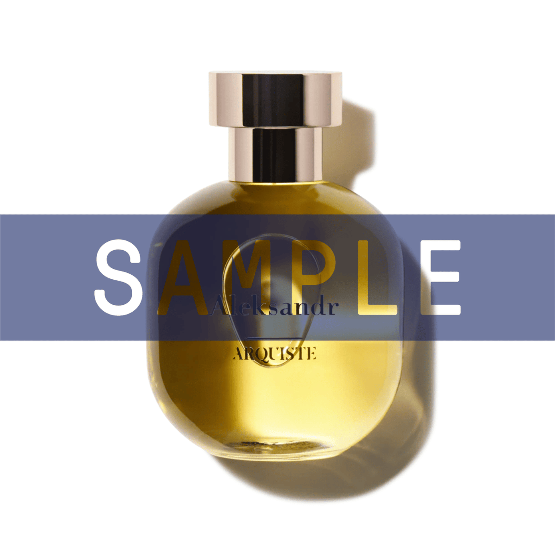 Primary Image of Sample - Aleksandr EDP, perfume bottle with gold cap with sample written over 