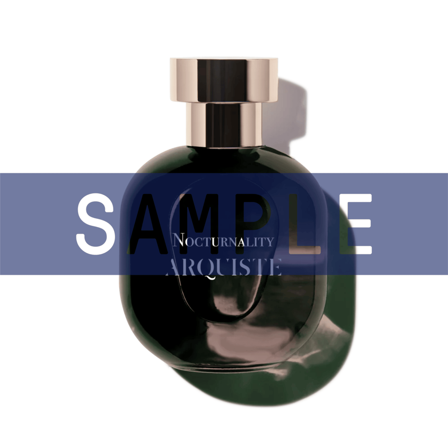 Primary Image of Sample - Nocturnality EDP, black perfume bottle with gold cap with sample written over