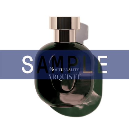 Primary Image of Sample - Nocturnality EDP, black perfume bottle with gold cap with sample written over