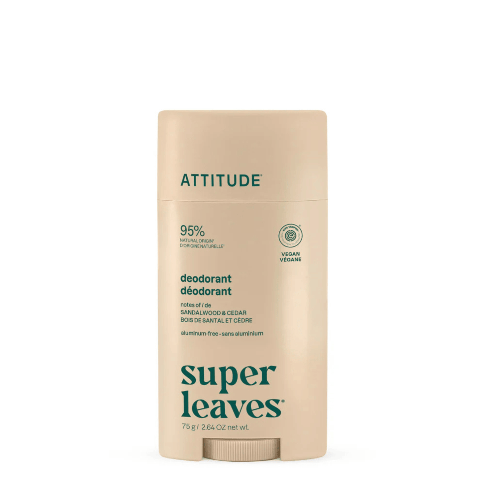 Primary Image of Super Leaves Sandalwood & Cedar Deodorant, tan deodorant stick