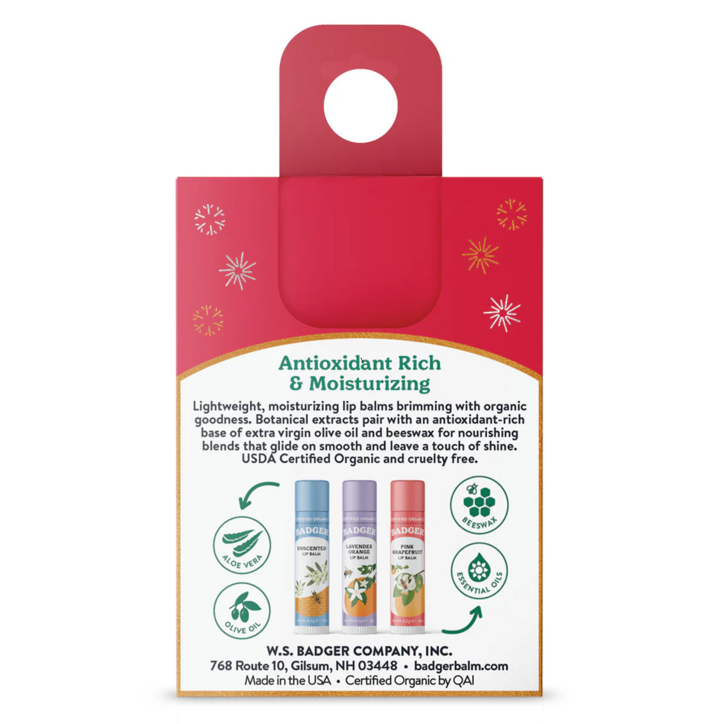 Badger Holiday Red Lip Balm Set (3 x 4.2 g ) #10088519