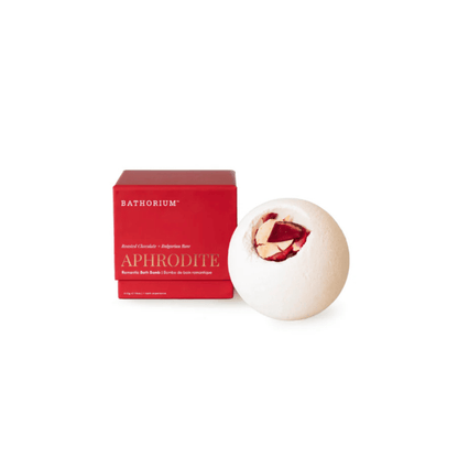 Primary Image of Aphrodite Bath Bomb, red box and white bath bomb with rose petals