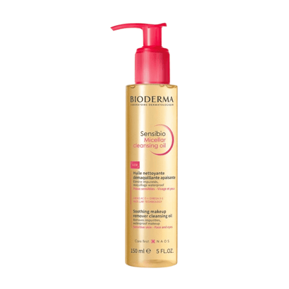 Primary Image of Sensibio Micellar Cleansing Oil, clear and pink pump top cleanser bottle