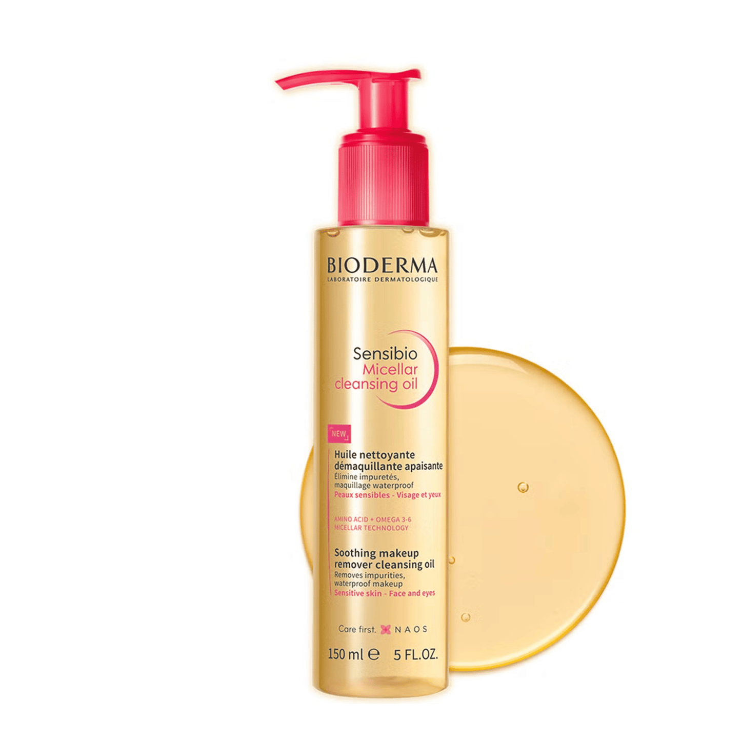 Alternate Image of Sensibio Micellar Cleansing Oil, clear and pink pump top cleanser bottle