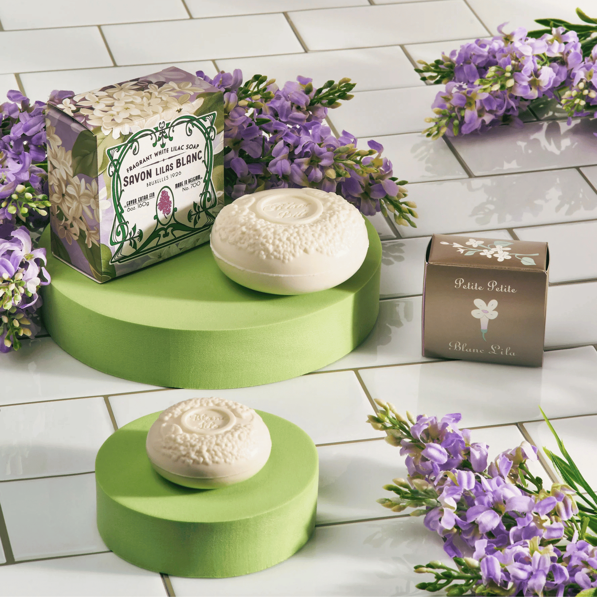 Alternate Image of Blanc Lila Lilac Soap, white bar soap and illustrated box