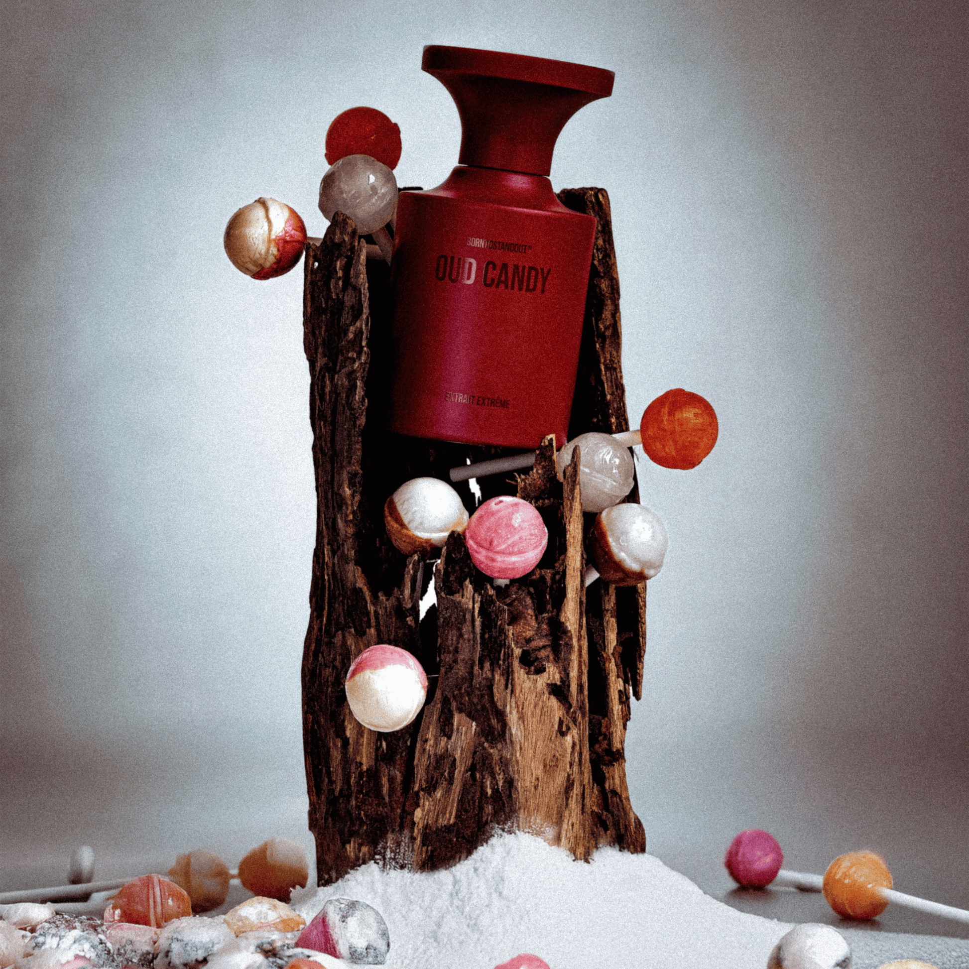 Alternate Image of Oud Candy Extrait Extreme, dark red perfume bottle