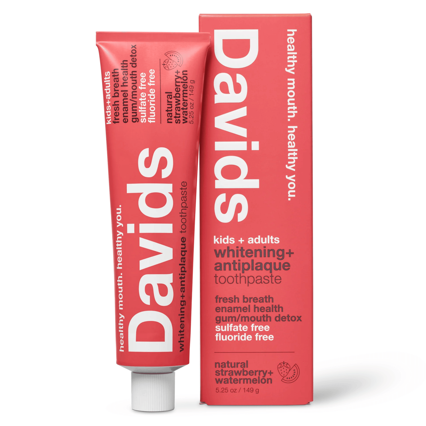 Atlernate Image of Natural Strawberry Watermelon Whitening + Anti-Plaque Toothpaste, red toothpaste tube