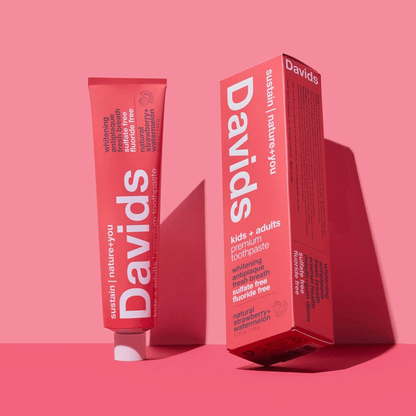 Atlernate Image of Natural Strawberry Watermelon Whitening + Anti-Plaque Toothpaste, red toothpaste tube