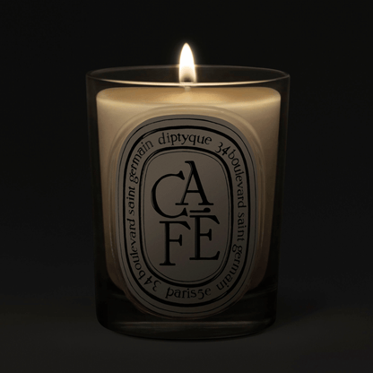 Alternate Image of Cafe Candle, clear glass vessel with black and white oval label