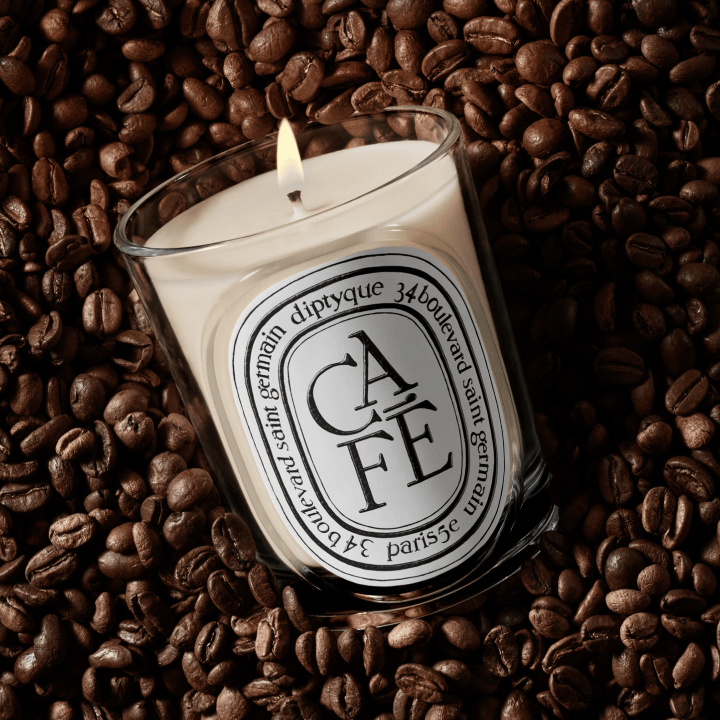 Alternate Image of Cafe Candle, clear glass vessel with black and white oval label