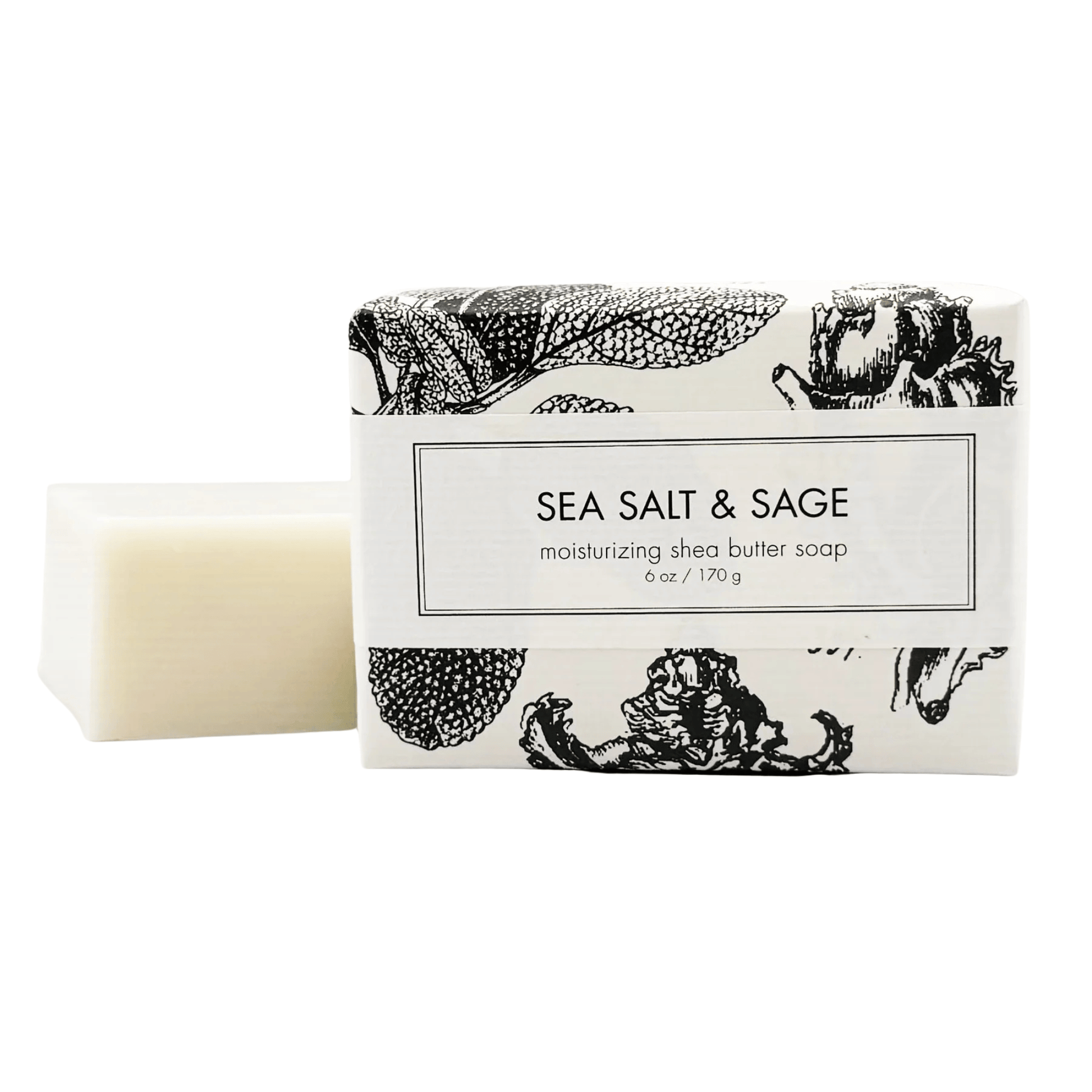 Primary Image of Sea Salt & Sage Shea Butter Bar Soap, bar woap with black and white wrapper