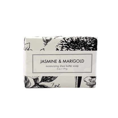 Primary Image of Jasmine & Marigold Shea Butter Bar Soap, bar soap with black and white wrapper