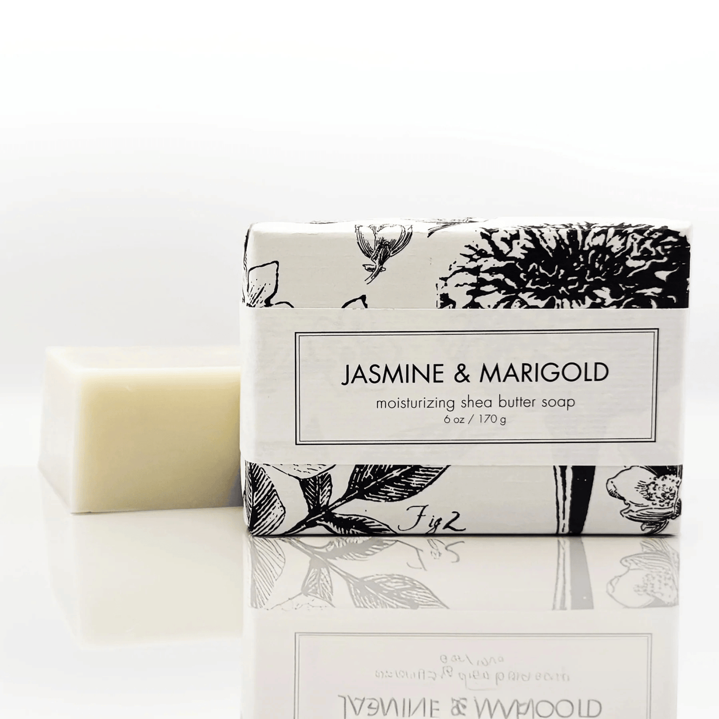 Alternate Image of Jasmine & Marigold Shea Butter Bar Soap, bar soap with black and white wrapper