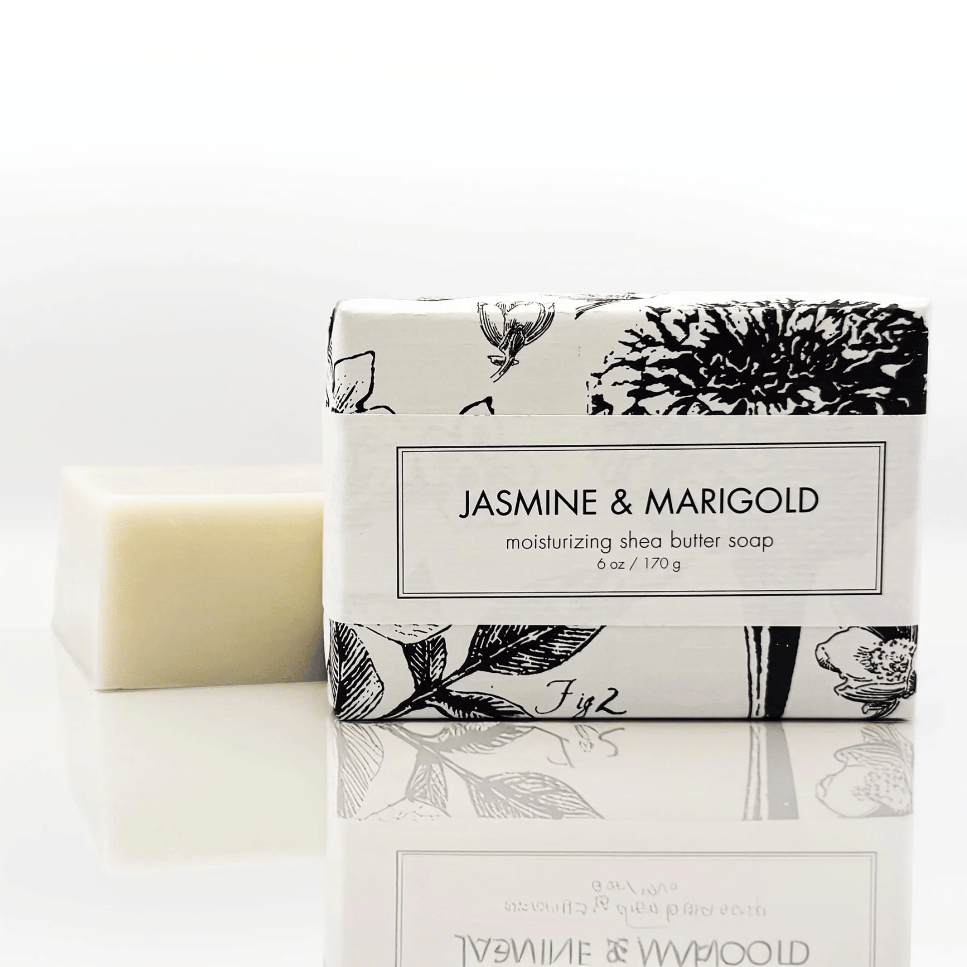 Alternate Image of Jasmine & Marigold Shea Butter Bar Soap, bar soap with black and white wrapper