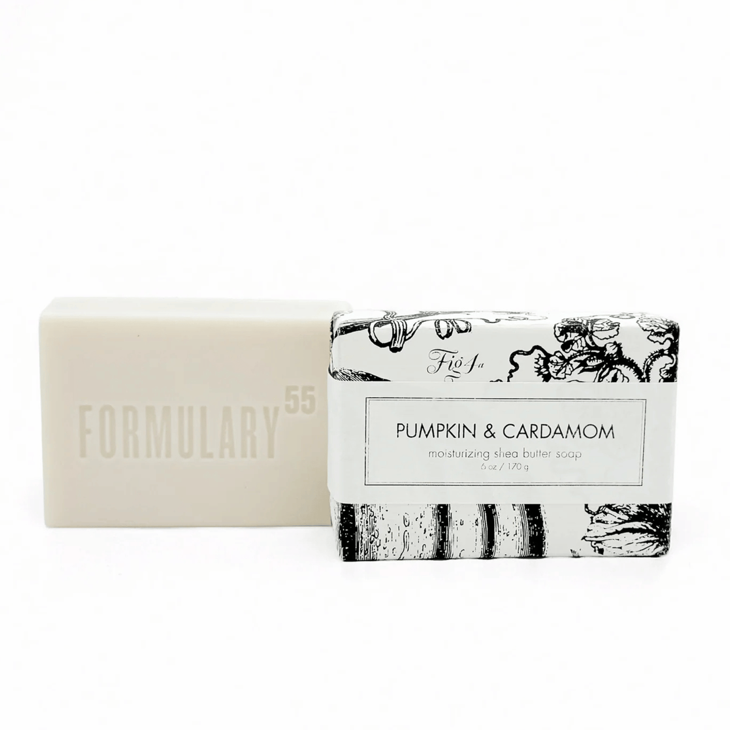 Primary Image of Pumpkin & Cardamom Shea Butter Bar Soap, bar soap with black and white wrapper