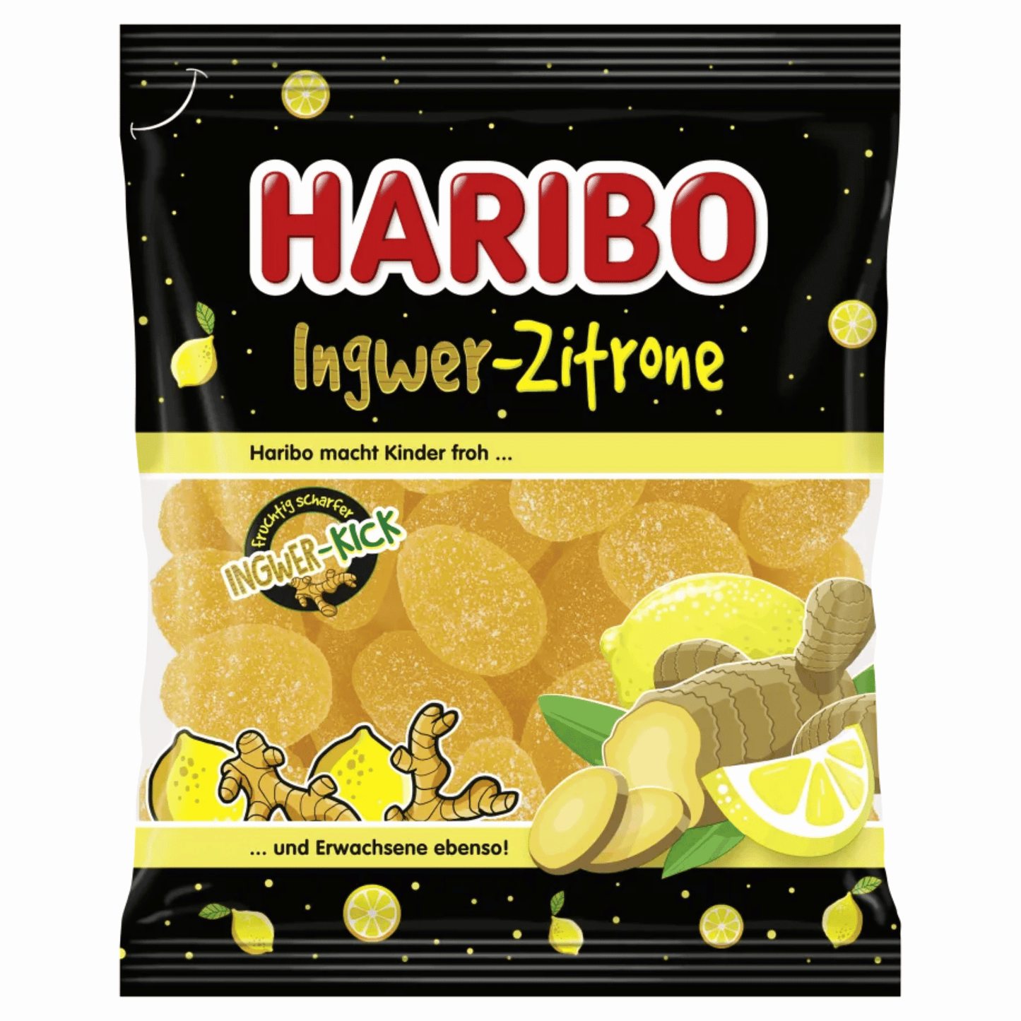 Primary Image of Ginger Lemon Gummies, black candy bag