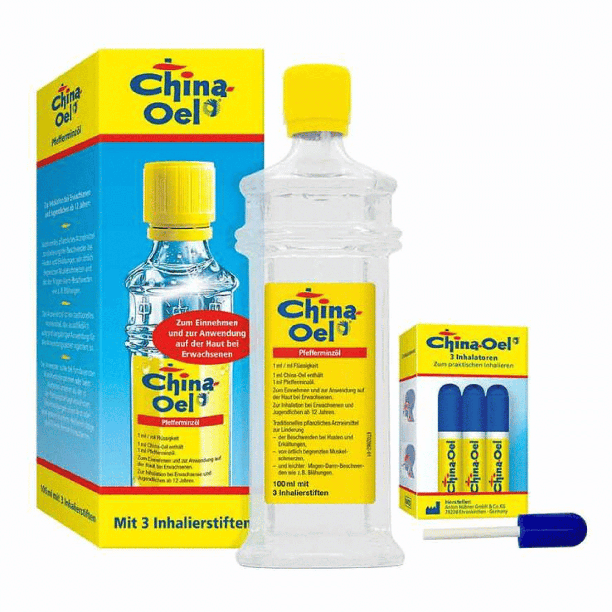 Primary Image of China Oel, blue and yellow box with glass bottle