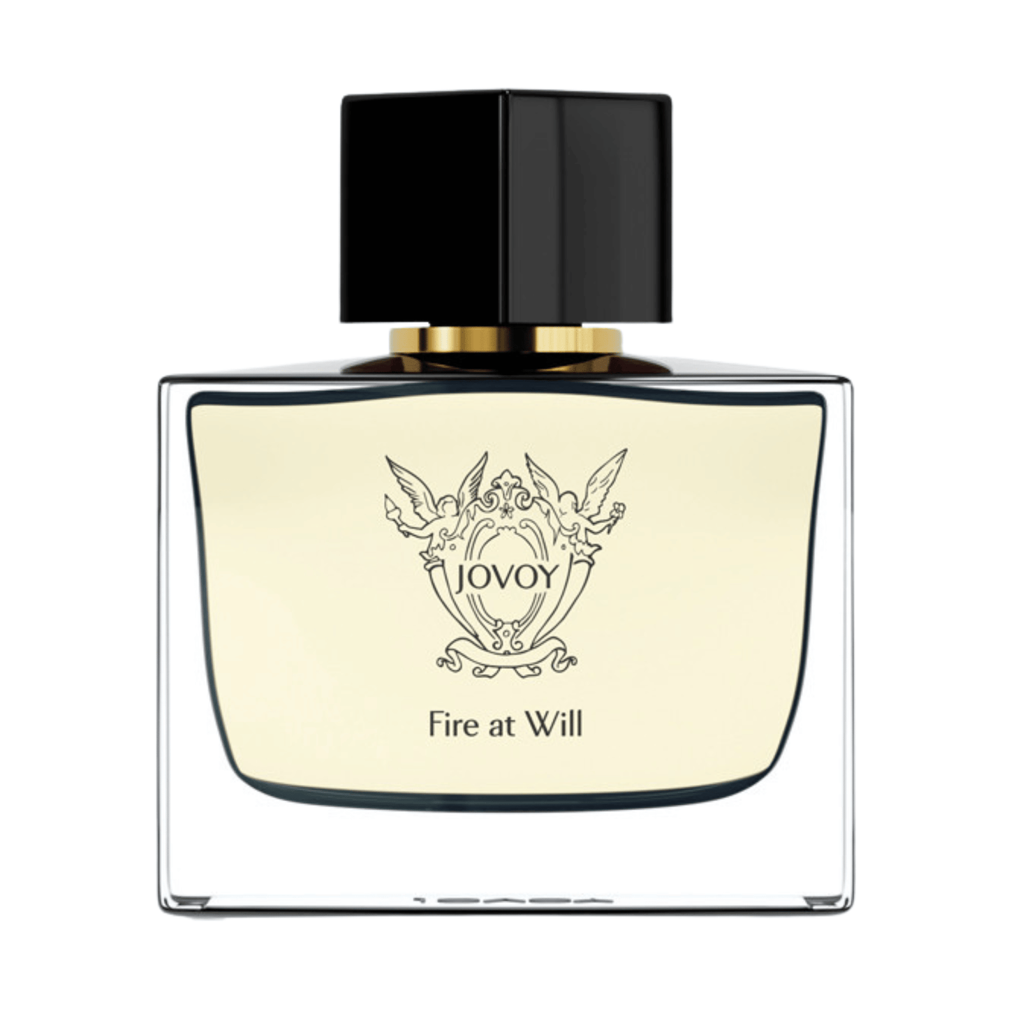 Primary Image of Fire at Will EDP, clear glass rectangular perfume bottle with black lid