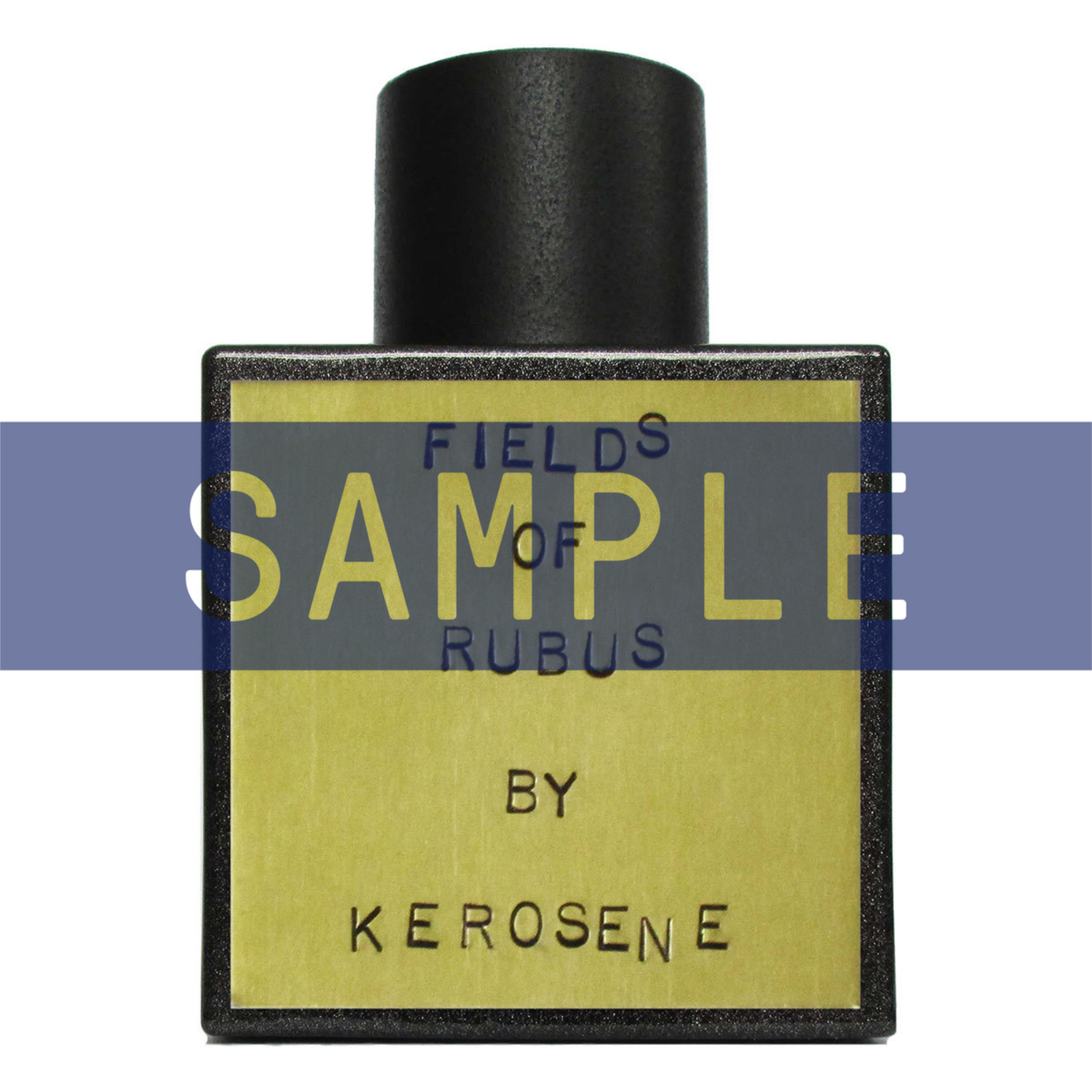 Primary Image of Sample - Fields of Rubus EDP, black perfume bottle with brass label with sample written on top