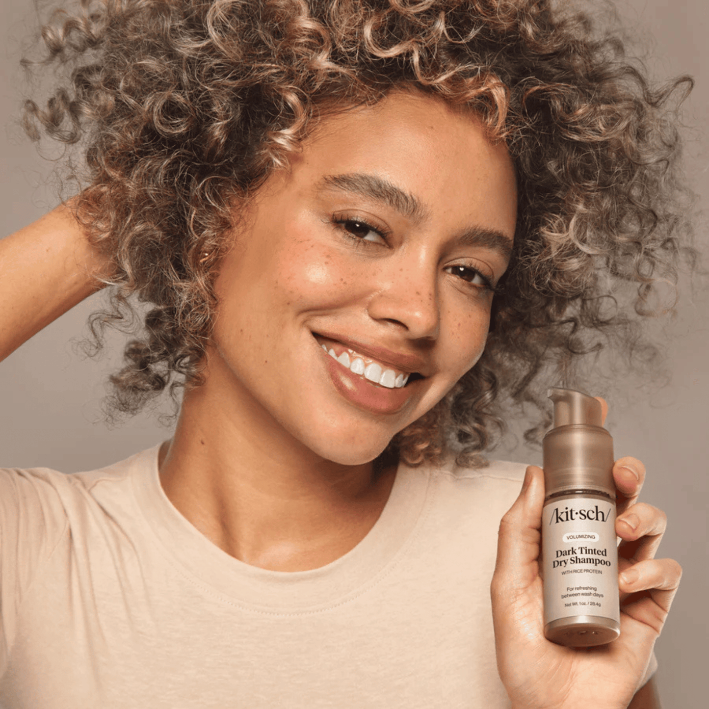 Alternate Image of Dark Tinted Volumizing Dry Shampoo Spray, gray non aerosol spray dry shampoo