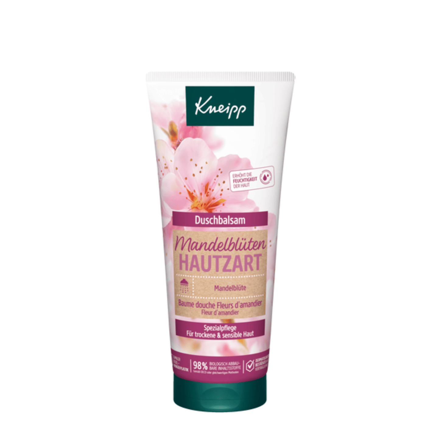Primary Image of Almond Blossom Soft Skin Shower Balm, tube of body wash with German writing