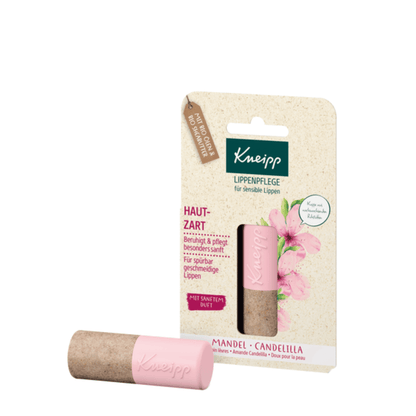 Primary Image of Almond Care Lip Balm, pink and beige lip balm tube and package