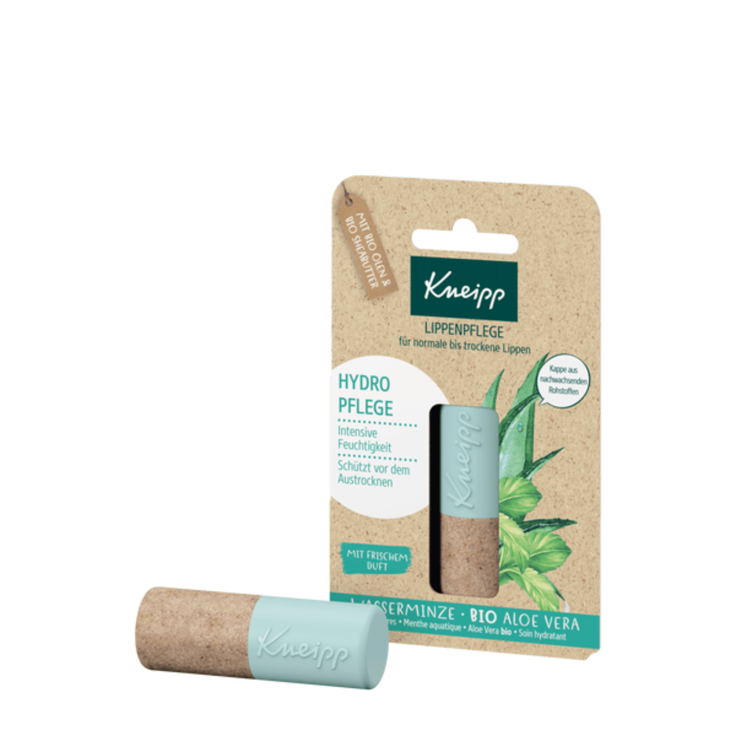 Primary Image of Hydro Care Lip Balm, blue and brown lip balm and paper package