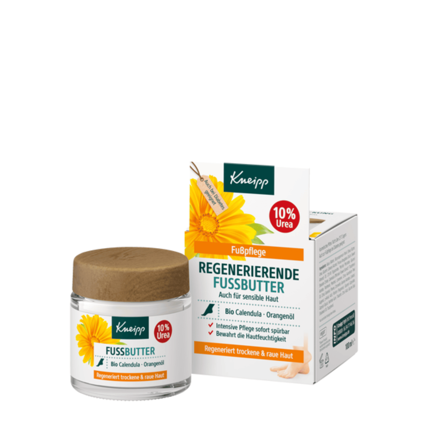 Primary Image of Calendula & Orange Regenerating Foot Butter, foot cream jar and box