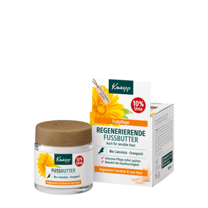 Primary Image of Calendula & Orange Regenerating Foot Butter, foot cream jar and box