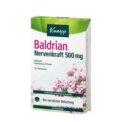 Primary Image of Valerian Nerve Strength 500mg, herbal supplement box with German writing