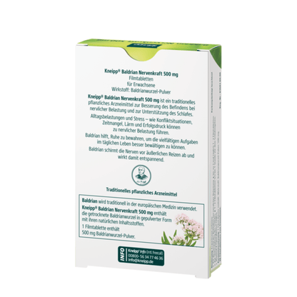 Alternate Image of Valerian Nerve Strength 500mg, herbal supplement box with German writing