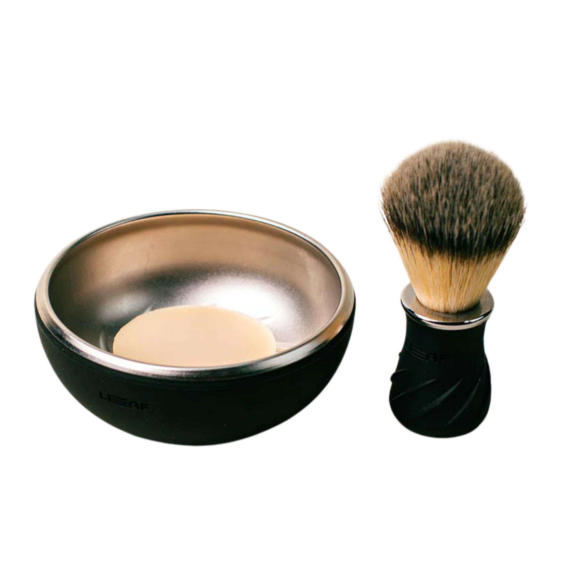 primary image of leaf black shave bowl and brush set 