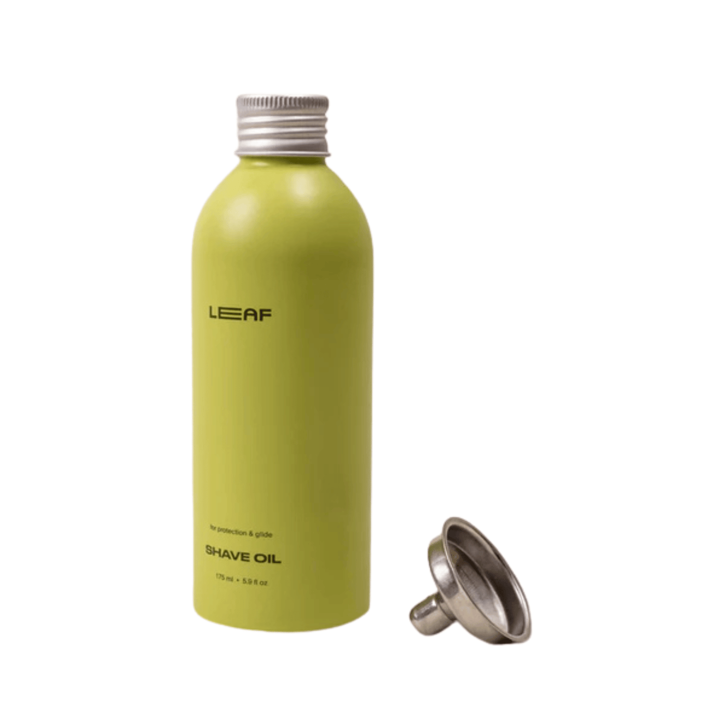 Primary Image of Shave Oil Refill, green aluminum bottle with funnel