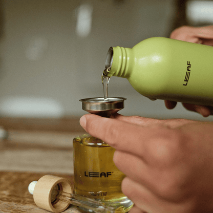 Alternate Image of Shave Oil Refill, green aluminum bottle with funnel