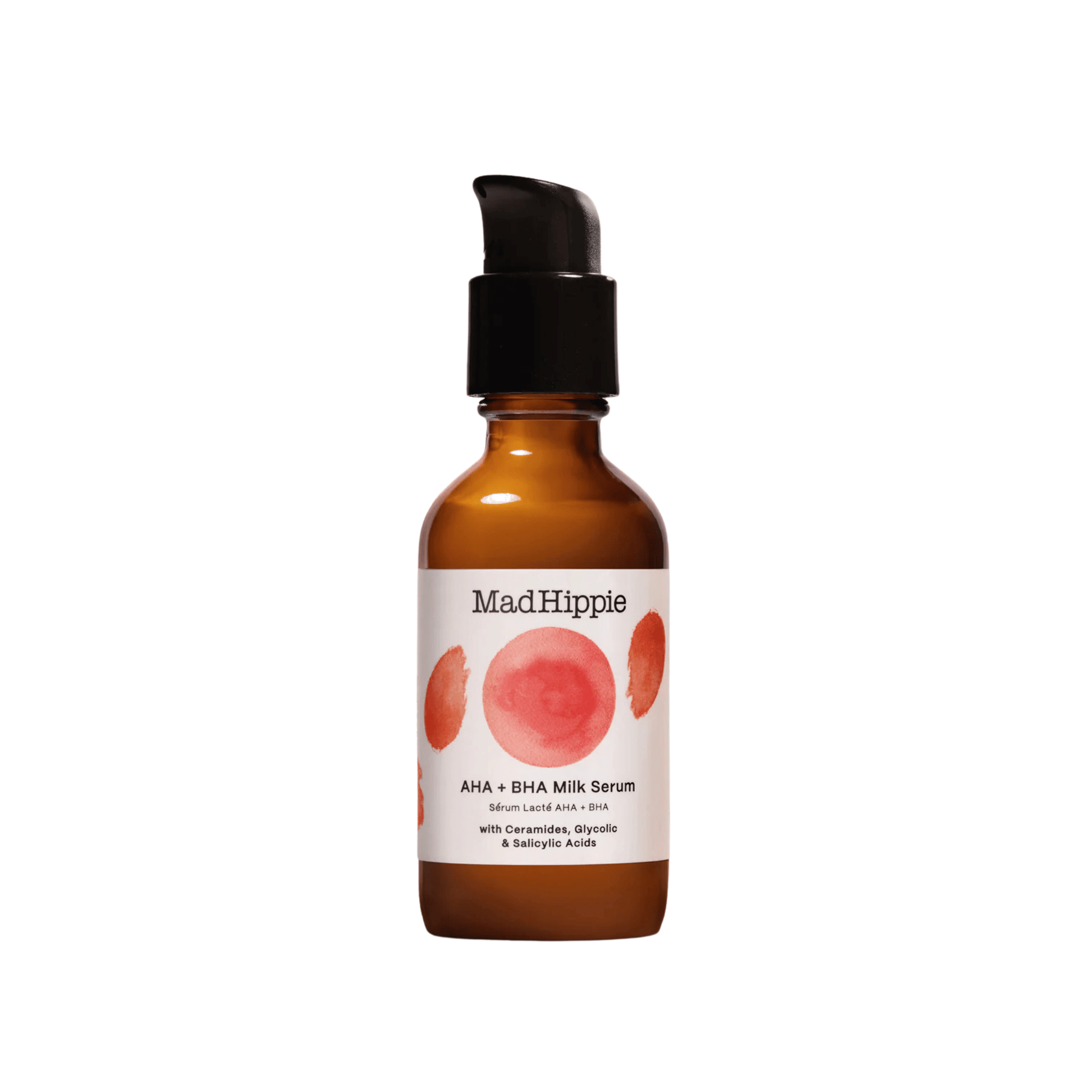 Primary Image of AHA + BHA Milk Serum, dark amber glass pump top bottle