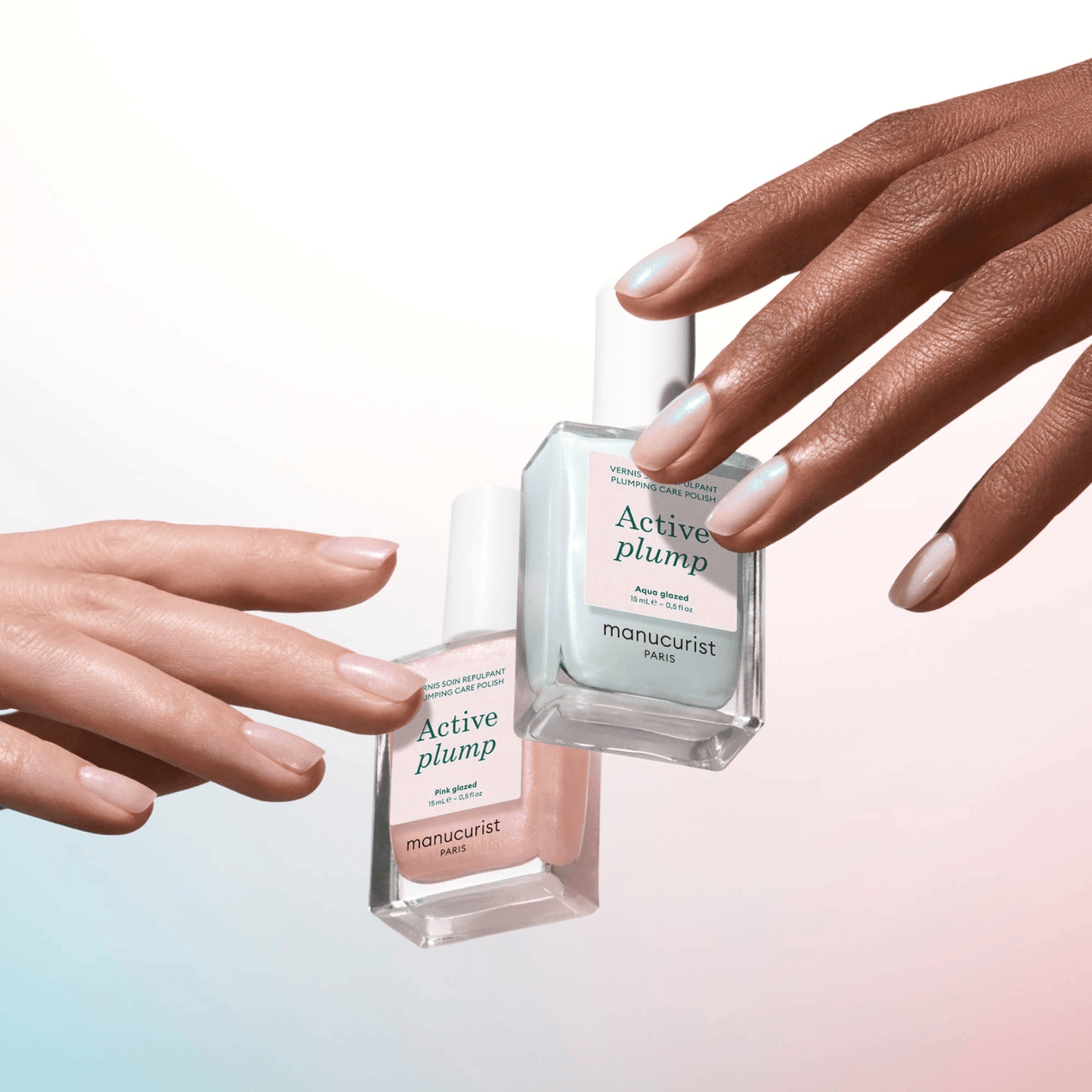 Alternate Image of Active Plump Aqua Glazed, light blue nail polish with model
