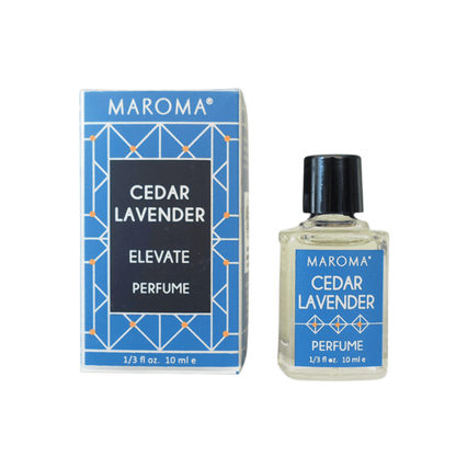 Primary Image of Cedar Lavender Perfume Oil, blue labelled perfume bottle and box