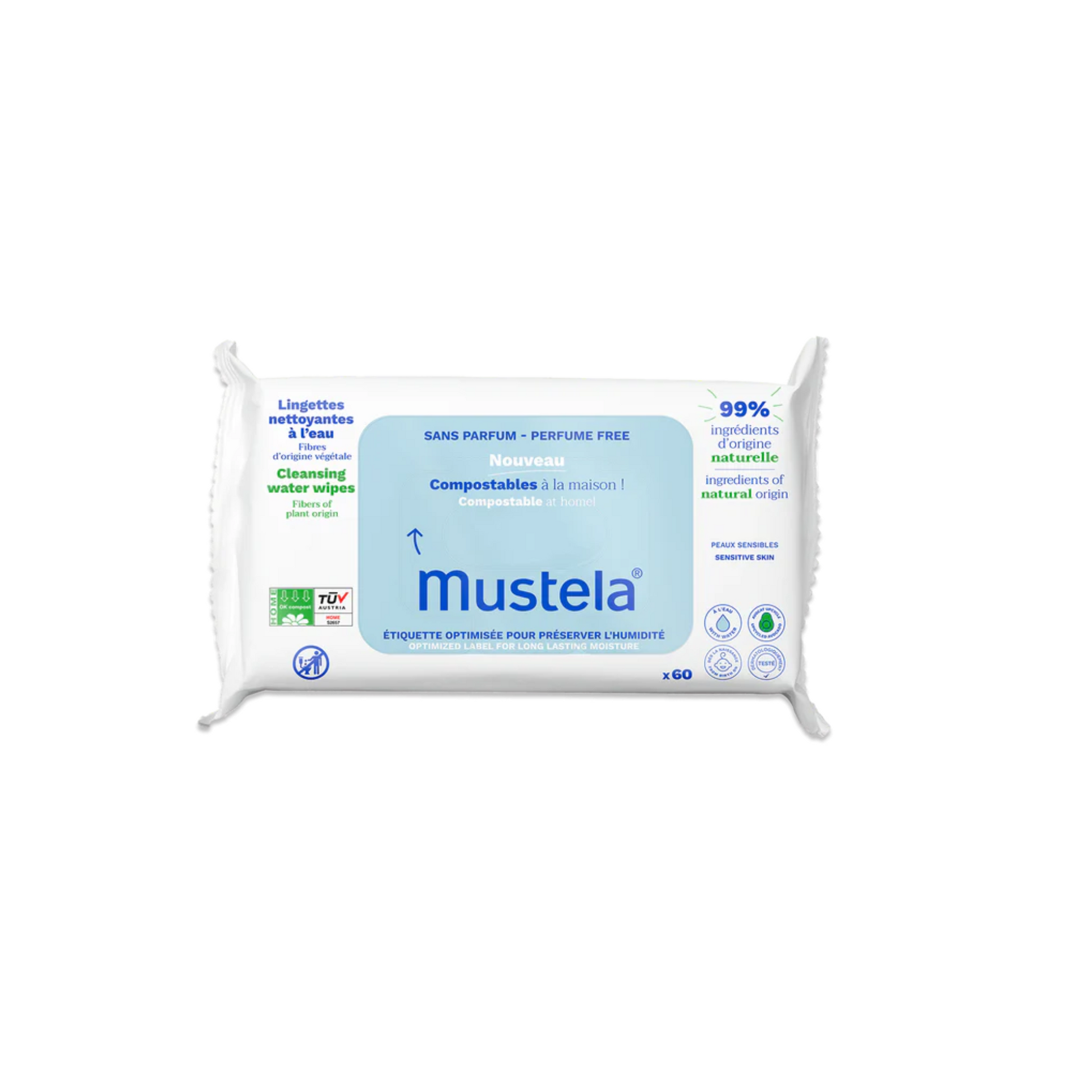 primary image of mustela compostable fragrance free wipes 
