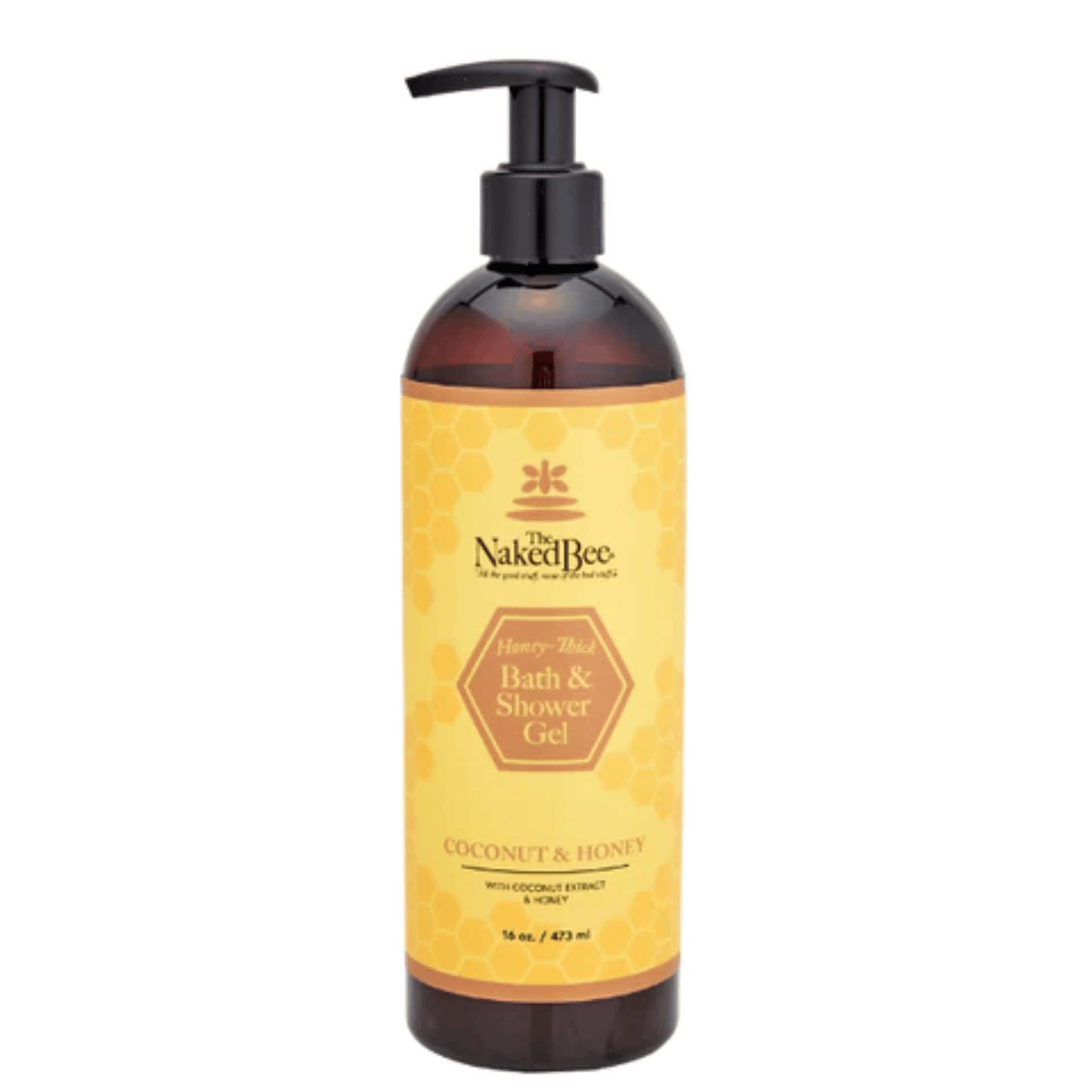 Primary Image of Honey-Thick Coconut & Honey Shower Gel, brown pump top bottle with yellow label