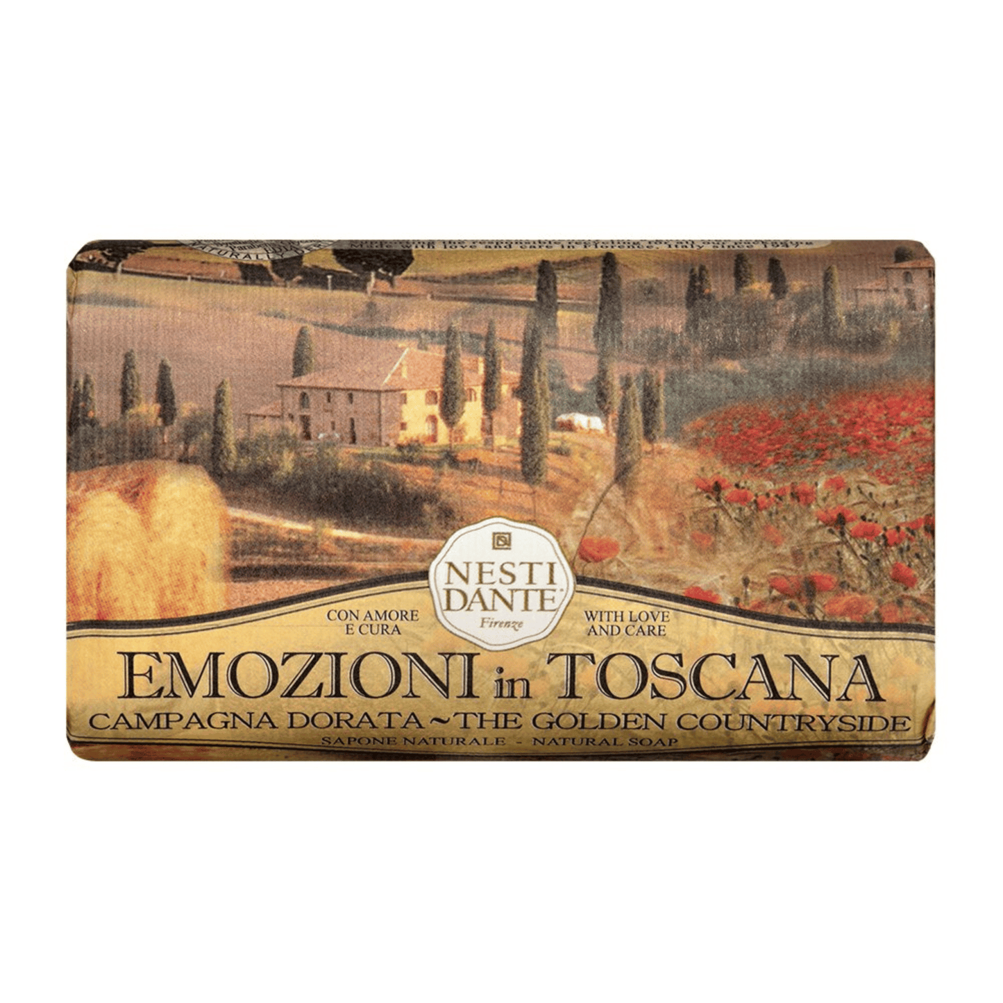 Primary Image of Emozioni in Toscana The Golden Countryside Bar Soap, brown and yellow paper wrapped bar soap
