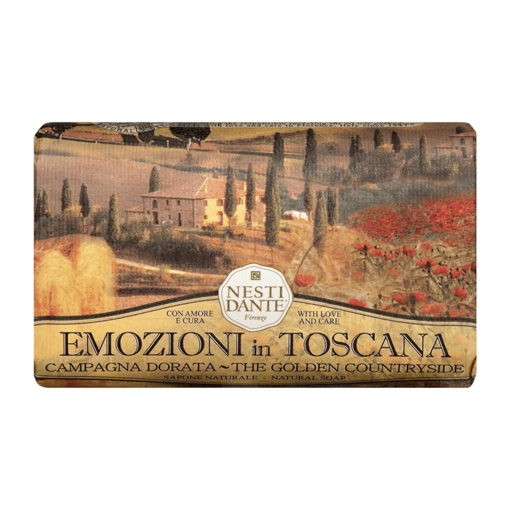 Primary Image of Emozioni in Toscana The Golden Countryside Bar Soap, brown and yellow paper wrapped bar soap